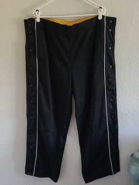 Old Navy Vintage Black Snap-Front Track Pants with Yellow Waistband Sz L. 40X31.